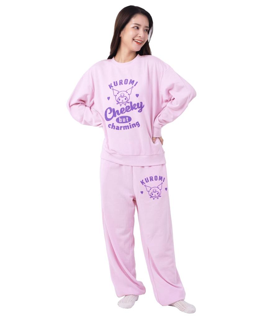 Kuromi Sweatsuit Set Up Pajamas Fleece Unisex Long Sleeve Long Pants Top and Bottom Set Loungewear [SAZAC] Women's Men's (Lilac/S/SAN1753)