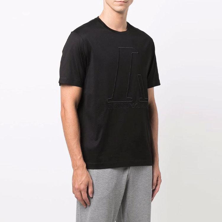 Emporio Armani FW21 Logo Embroidered Solid Color Crew Neck Short Sleeve T-Shirt Men Tops Black 6K1T6R-1JQ3Z-0999