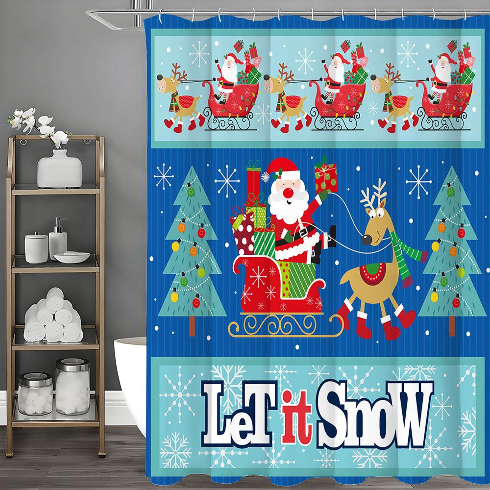 

Cartoon Christmas Reindeer Sleigh Shower Curtain Washable Dirt-Resistant Shower Head Waterproof Polyester Bath Curtain W60H190(CM)-1 Pcs