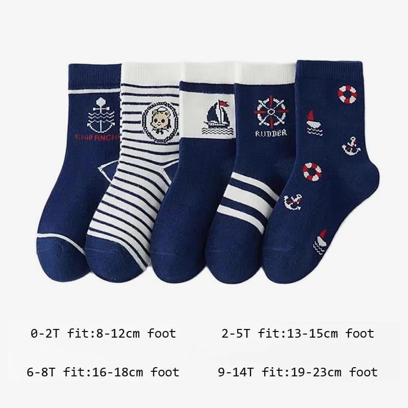 5 Paare/Satz Niedliche Baby Jungen Socken Herbst Winter Baumwolle Kinder Mid Tube Socke Vintage Marineblau Gestreifte Kinder Sportliche Socken