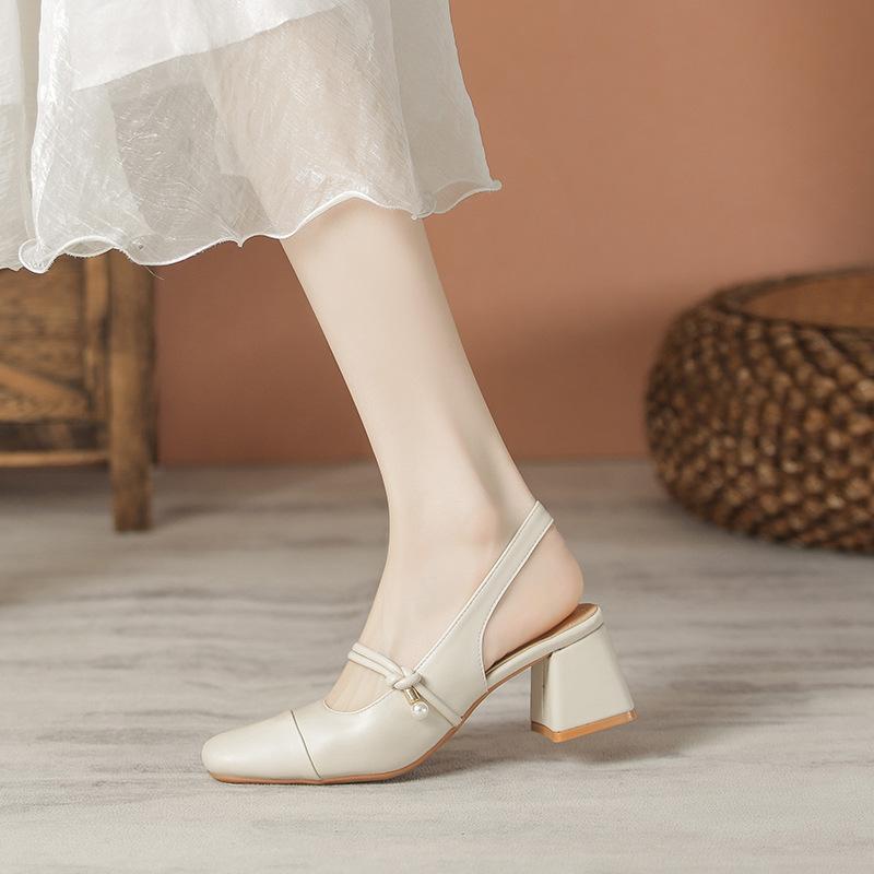 Mary Jane Sandals Women's Versatile Coarse Heel Single Shoes Leaky Heel with Women's Shoes Women's Shoes