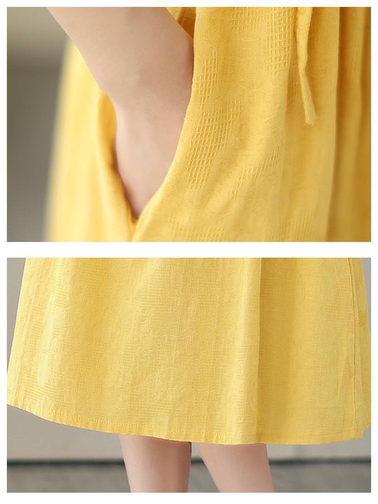 2025 Summer Retro Chinese Style Loose Jacquard Dress - Mid-Length Solid Color Skirt