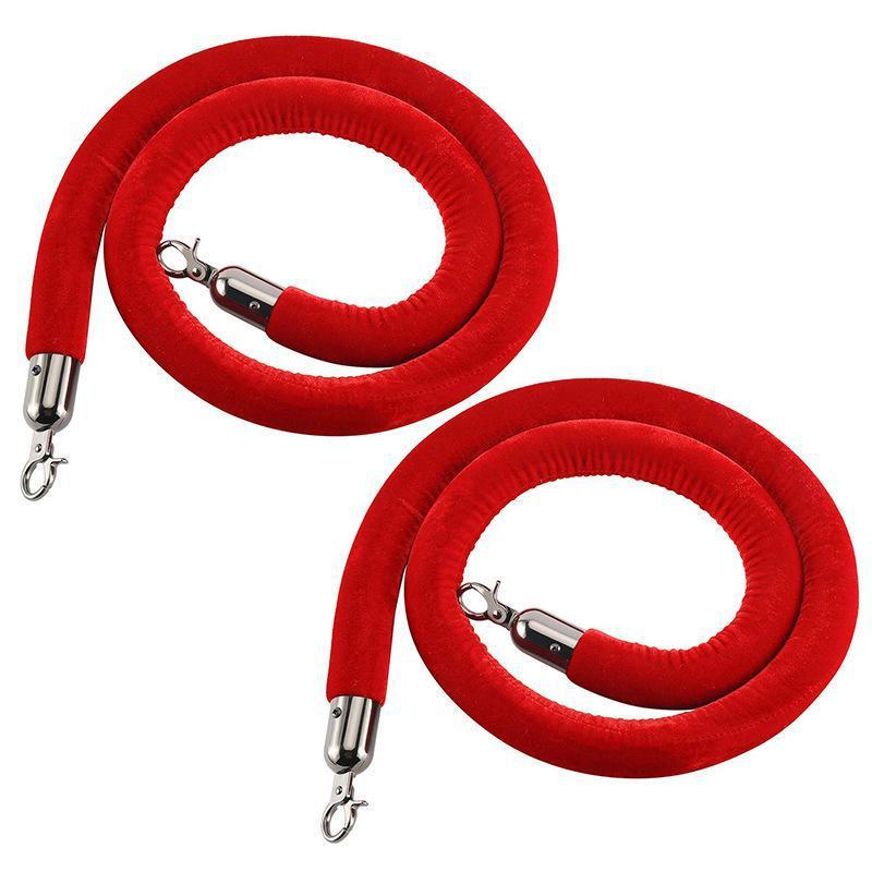 Velvet Rope & Stainless Steel Stanchion Set: 2-Pack Isolation Queue Barriers with Lanyard