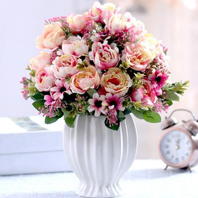 Simulierte Pfingstrose Realistischer Künstlicher Strauß mit Grünen Blättern Zweigen Keine Pflege Kunstblume DIY Blumenarrangement