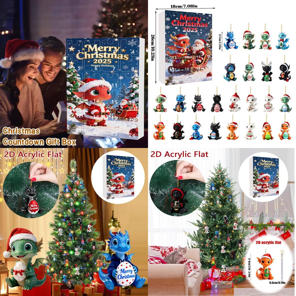 Christmas Countdown Advent Calendar With Cute Dragon Baby Ornaments For Holiday Decor