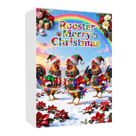 Christmas Chicken Advent Calendar 24-Day Countdown Box with Easy-Open Windows Multifunctional Holiday Decoration