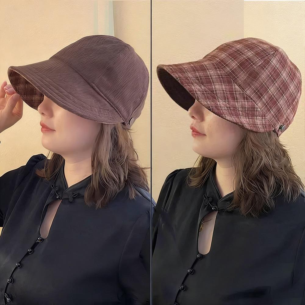 Double-side Baseball Cap Adjustable Checkered Hat Fashion Equestrian Hat  for Women кофейный