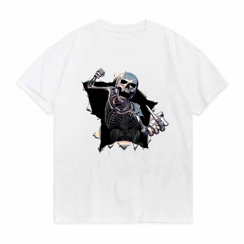 Metal Angry Skeleton Skull Style Graphic Tshirt Unisex Soft Casual Loose Summer Streetwear Tee Oneck Short Sleeve T Thirt