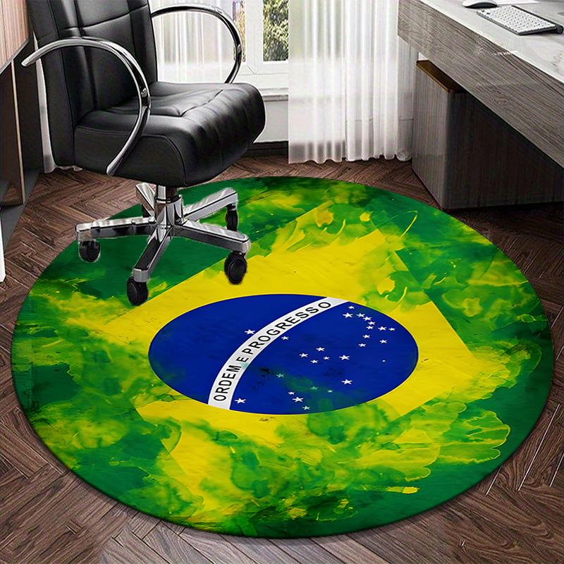 1PC round rug Brazil Artwork Printed Round Area Rug ,Rug For Home Office, Round Chair Rug, Decorative Carpet Fan gifts Christmas gift