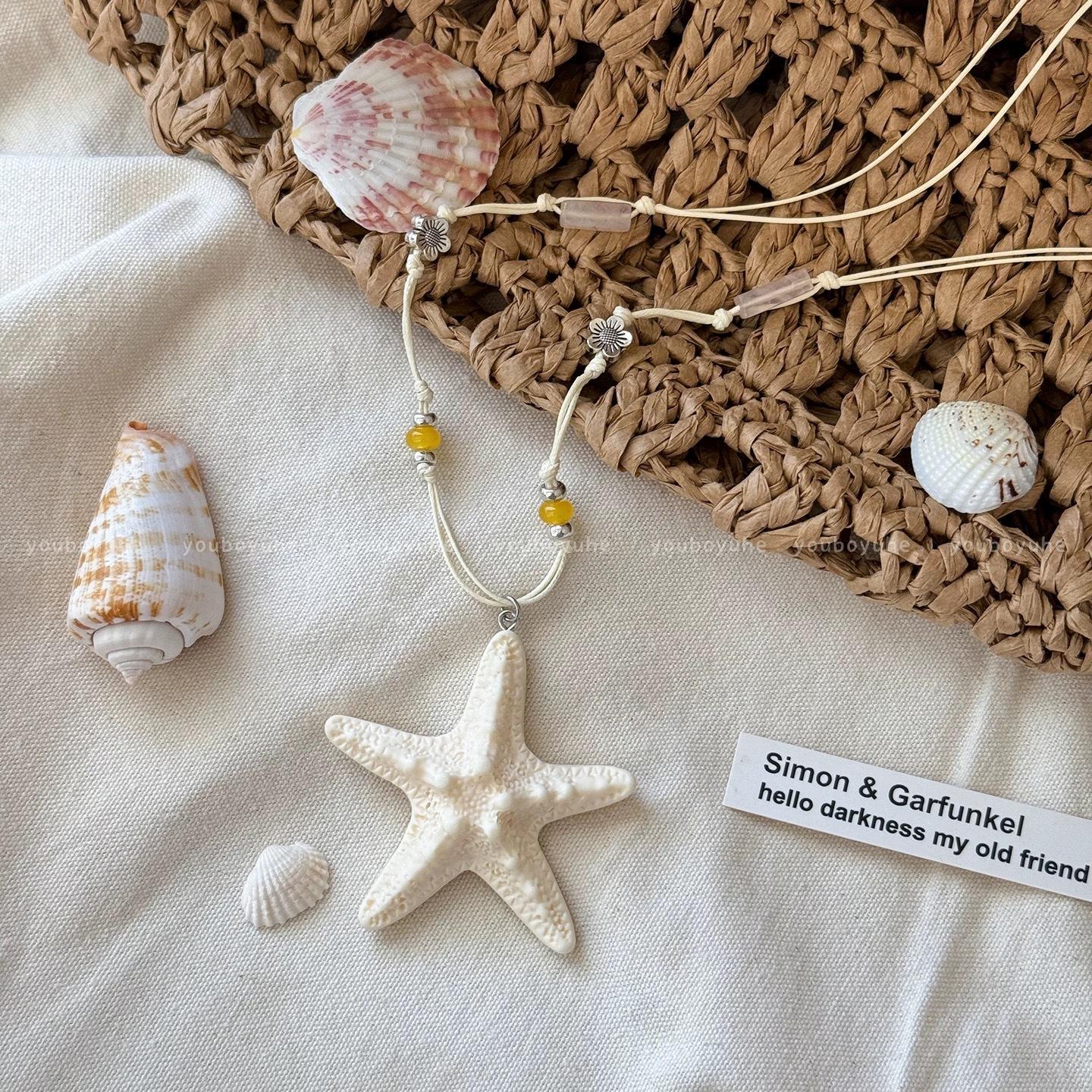 Women s Seaside Vacation Style Collarbone Starfish Necklace белый