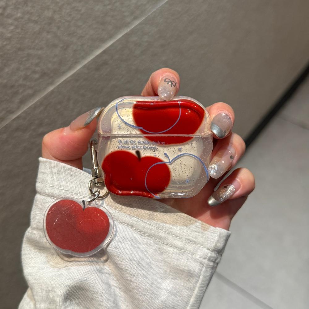Ins Korean Ink Splashing Graffiti Red Apple Airpods4 Protective Case Airpod3 Suitable for Apple Pro Earphone Case