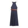 European and American women's clothing summer new models, backless neck collar design, sleeveless with belt Midi dress