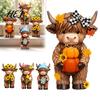 Desktop Decoration for Home 4 Pcs Seasonal Highland Cow Figurines, Spring Summer Fall Winter Indoor Outdoor Statue Seasons Scottish Statue,