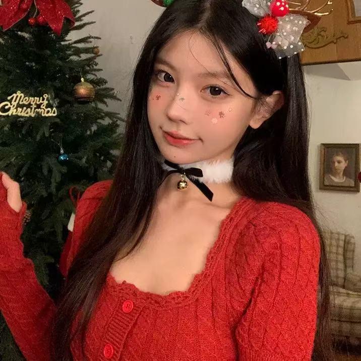 Festliche rote Schleife & Glocke Weihnachts-Choker-Halskette