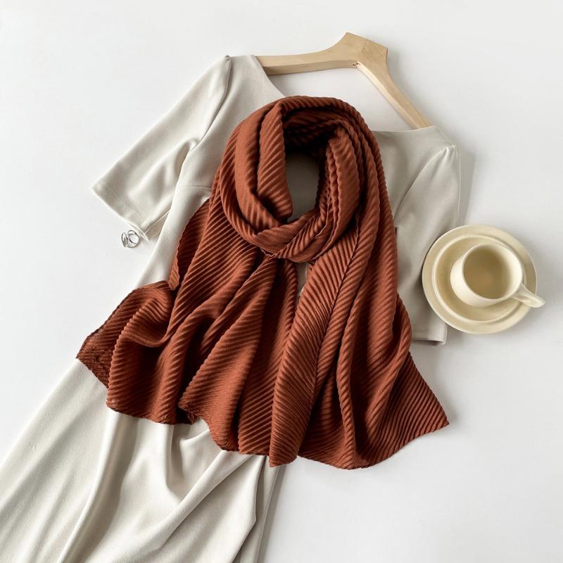 Solid Color Imitation Cotton and Linen Silk Scarf Pleated Women 180 * 90 Square Scarf Imitation Silk Scarf Headscarf