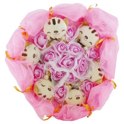 Q-FLA Plüsch-Bouquet, Katzen-Bouquet, Rosa, Muttertagsgeschenk, B-57
