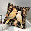 1Pc Cockatiel Bird & Floral Printed Throw Pillow Cover, Suitable For Sofa, Bedroom, Living Room,A Healing Gift For Bird Lovers.