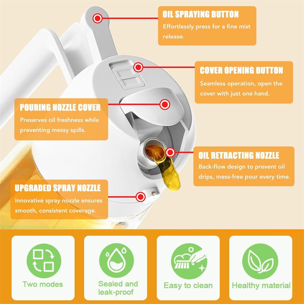 16oz470ML Glass Oil Dispenser with Automatic Flip Lid 2in1 Kitchen BottleCooking SprayerLeak-Proof DesignOil Spray Bottle