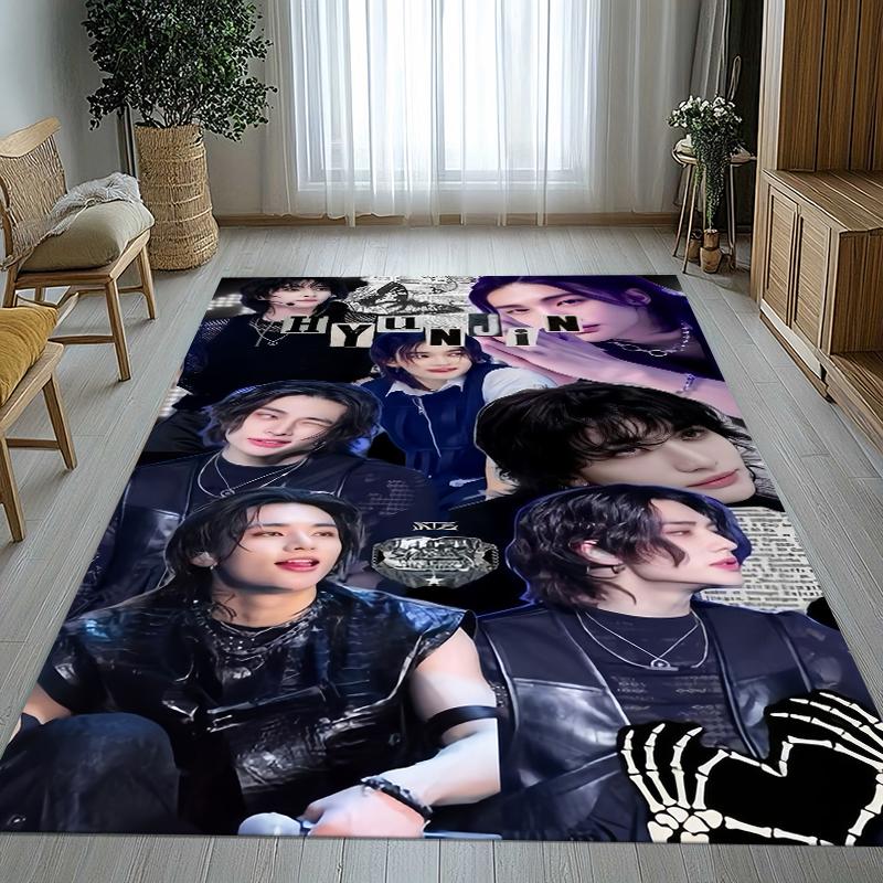 Hyunjin Kpop Stray Kids Star Living Room Non-Slip Area Rug Soft Carpet for Bedroom Kids Playroom Sofa,Home Decor Doormat Gift