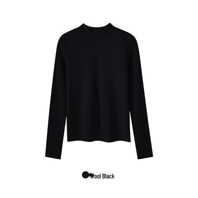 Women's 2025 Merino Wool Ribbed Crew Neck Pullover, Long Sleeve Base Layer for Autumn/Winter