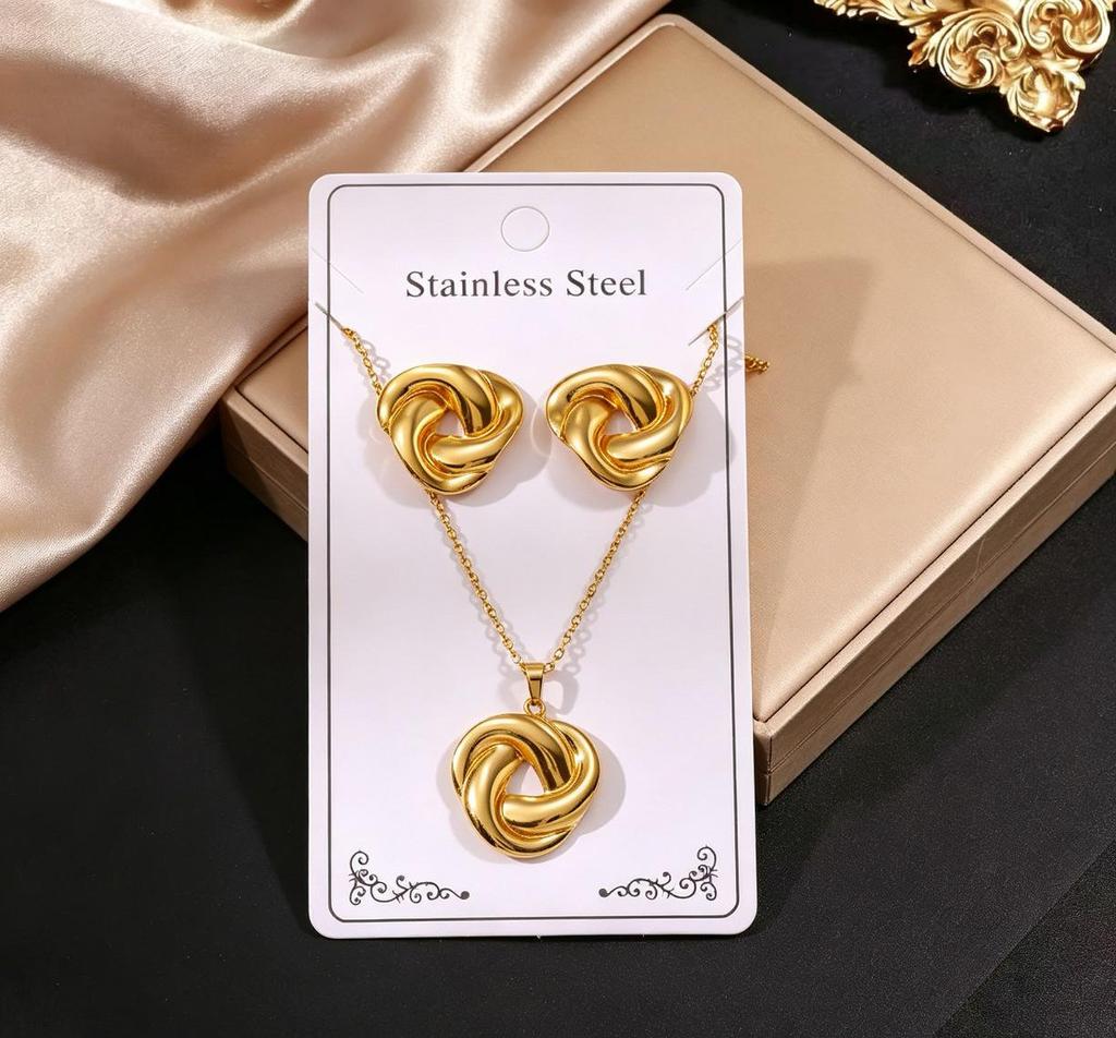 Gold-Plated Stainless Steel Retro Earrings & Necklace Set - Non-Fading Jewelry