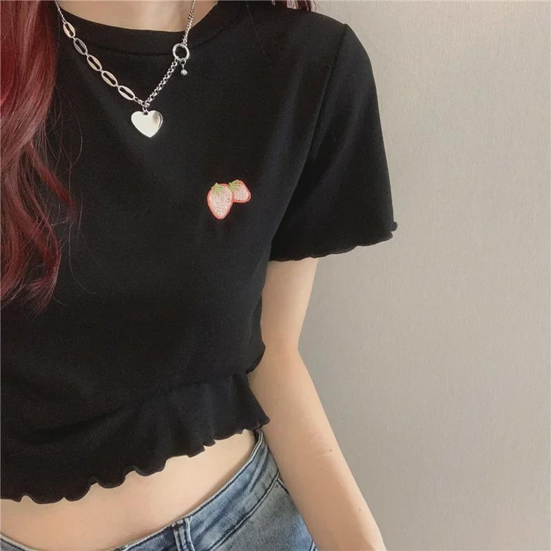 2024 Summer Embroidered Ear-Edge Slim Crop Top for Women