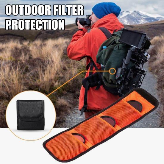 Camera Filter Storage Bag with 3 Mesh Pockets Waterproof Shockproof Dustproof Optics Lens ND UV CPL Filter Holder Case Pouch
