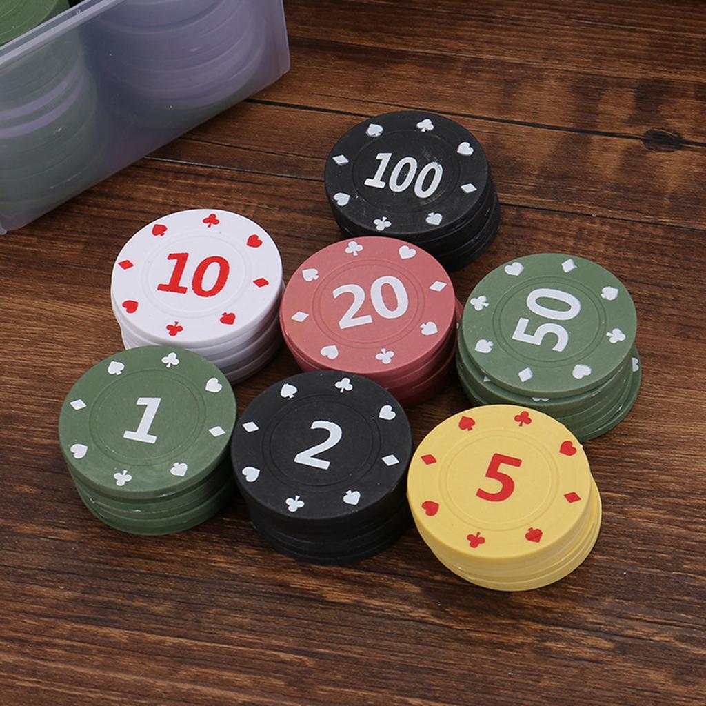 100Pcs Roulettes Game Bingo Chip Plastic Casino Poker Chip Learning Counters Small Poker Chip with Storage Box Enduring