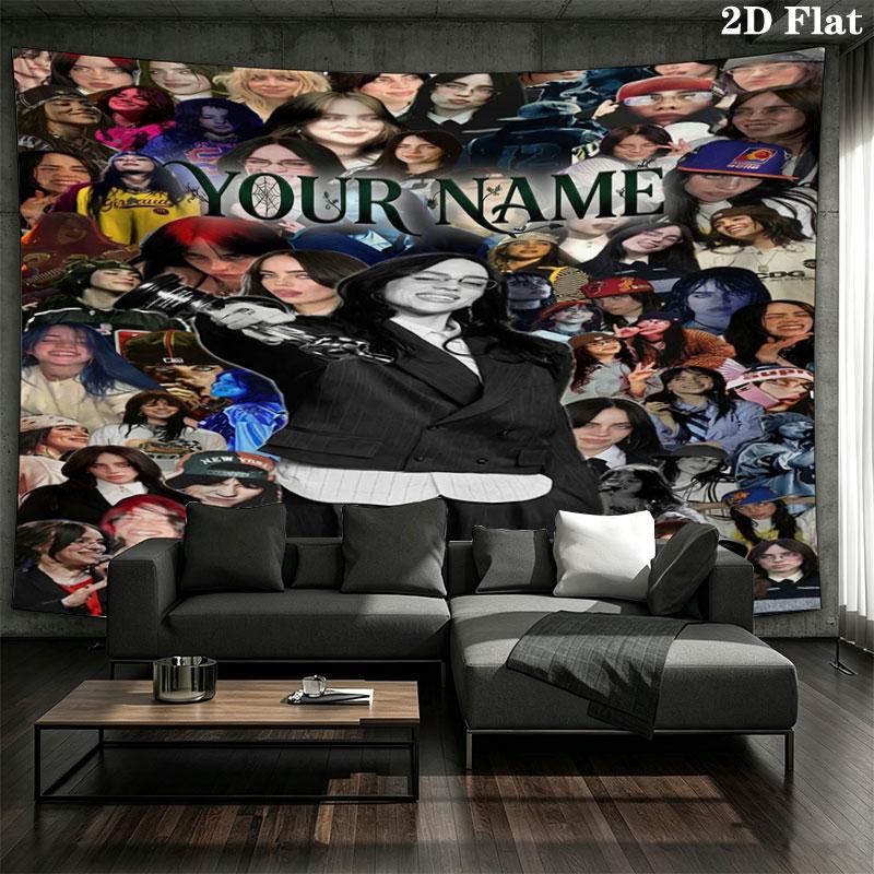 Arazzo da Parete con Nome Personalizzato Billie Eilish Appeso Estetico alla Parete Coperta in Tessuto Stampato Arazzi Decorativi per Camera da Letto Soggiorno Decorazioni per la Casa