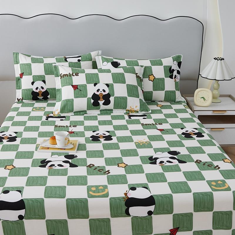 Cotton Bed Sheet  Cartoon Panda Animals Printed Double Top King Sheets for Girls Boys Kids Single Queen King Size Bed Linen