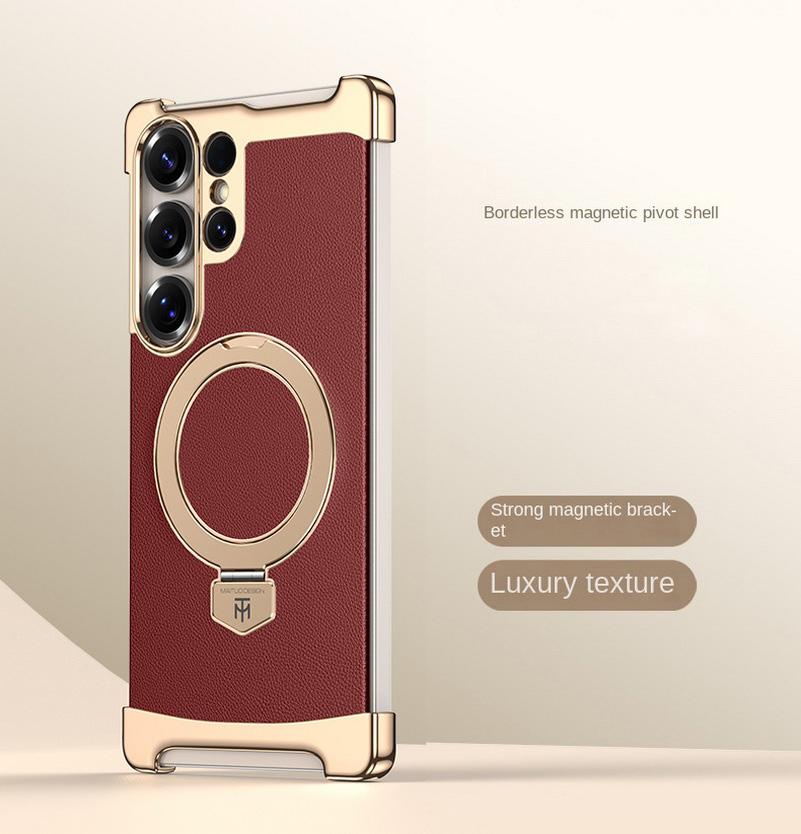 Bezelless Plating Plain Skin Metal Rotating Magnetic Ring Holder Case For Samsung S25 Ultra Galaxy S24 Ultra Protect Cover