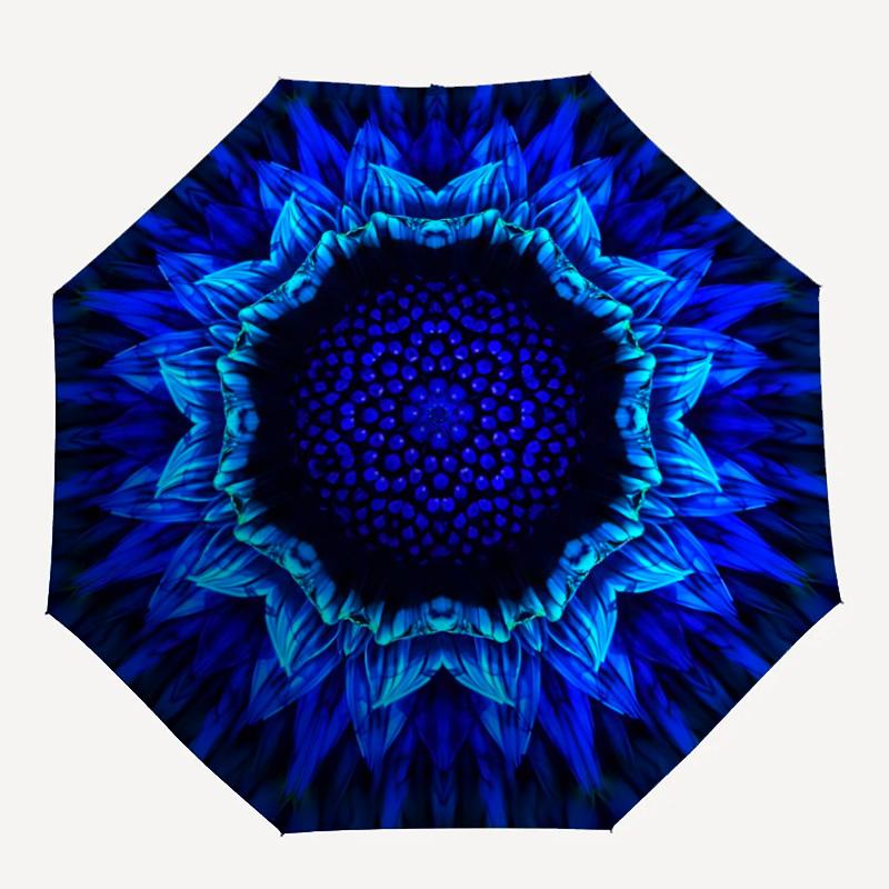 

1pc Blue Lotus Mandala Automatic Umbrella - 8-Rib Durable Frame, Portable Fashion Accessory & Holiday Gift yy251117132