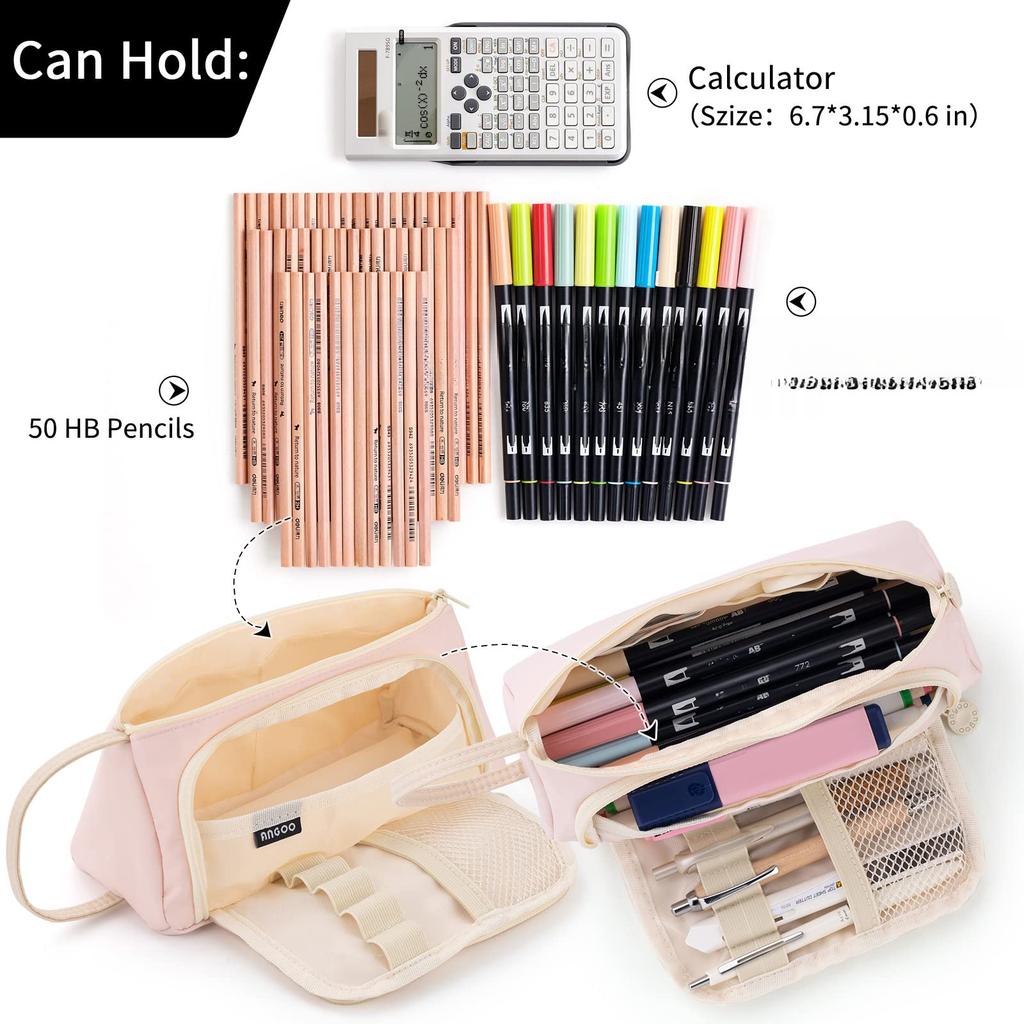 Big Capacity Pencil Case Canvas High Large Storage Pouch Marker Pen Case Simple Stationery Bag School College Office Organizer for Teens Girls Adults