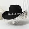 Women's Fashion British Top Hat Pearl Vintage Ivory Rhinestone Tassel Western Cowboy Top Hat Party