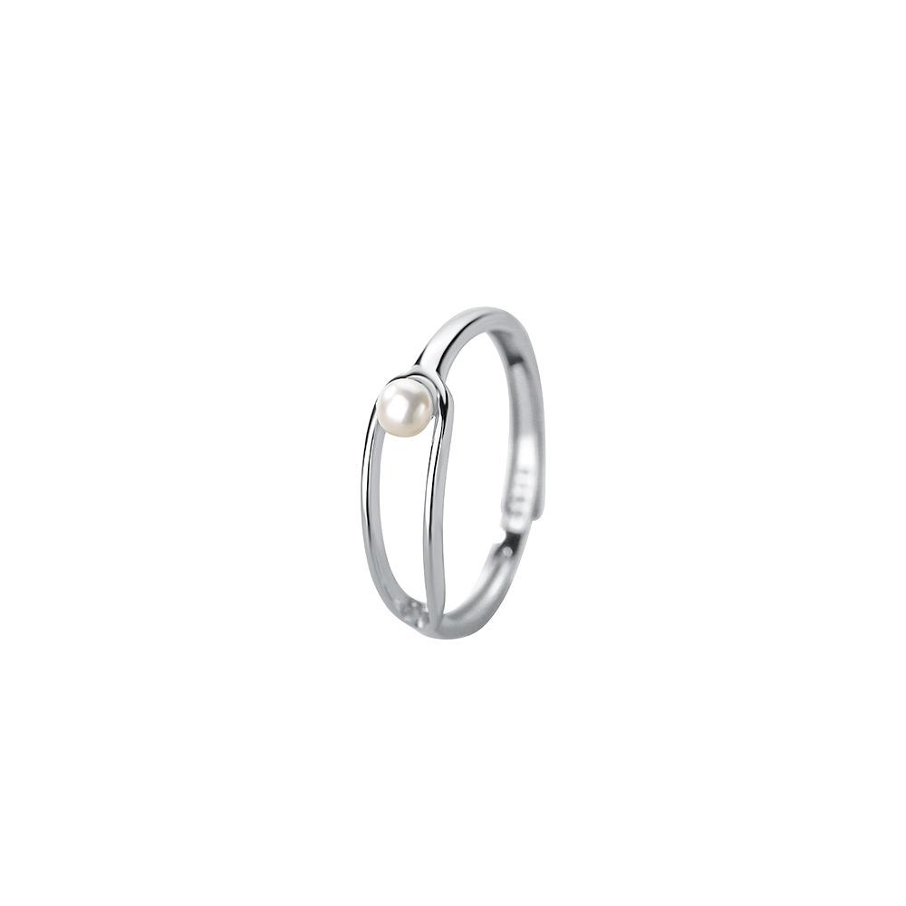 925 Sterling Silver Geometric Pearl Ring for Women Light Luxury Temperament Shell Bead Jewelry