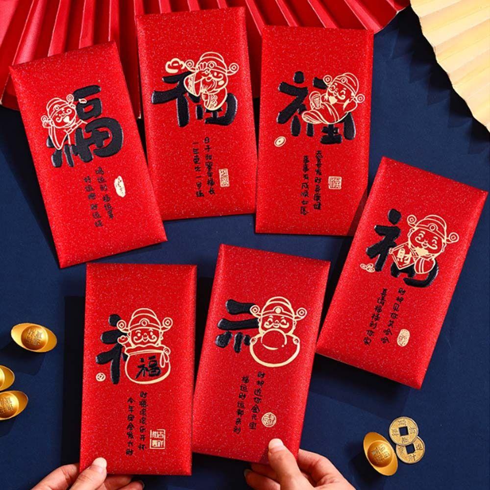 6pcs Traditional Chinese New Year Red Pocket Cartoon Good Lucky Red Packets Celebration Party