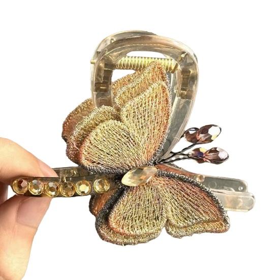 

Hair Claw Retro Style Embroidery Butterfly Decor Hair Clip Anti-slip Teeth Strong Grip Back Head Hair Organizer Clip кофейный