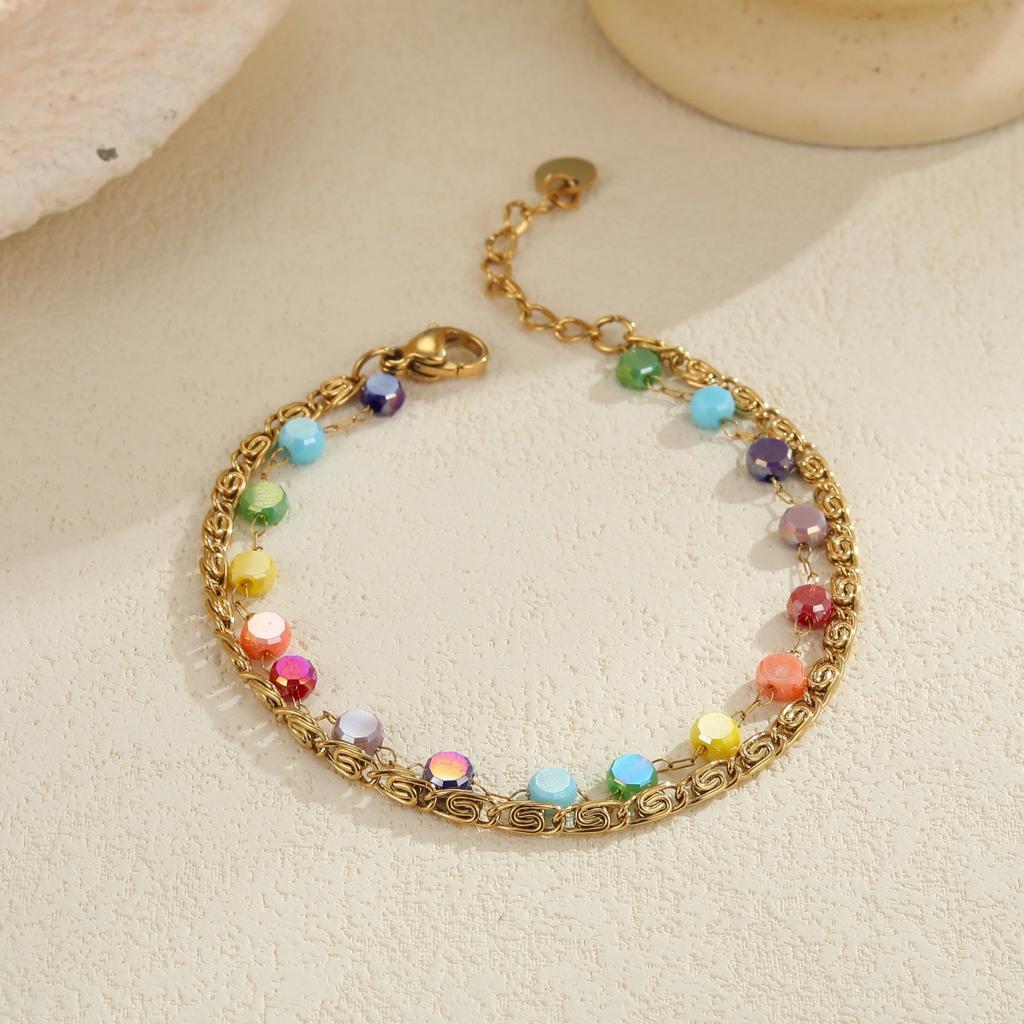 GEMCHIC Women's 18K Gold Plated Stainless Steel Layered Necklace Colorful Beads Starfish Pendant Summer Beach Clavicle Chain