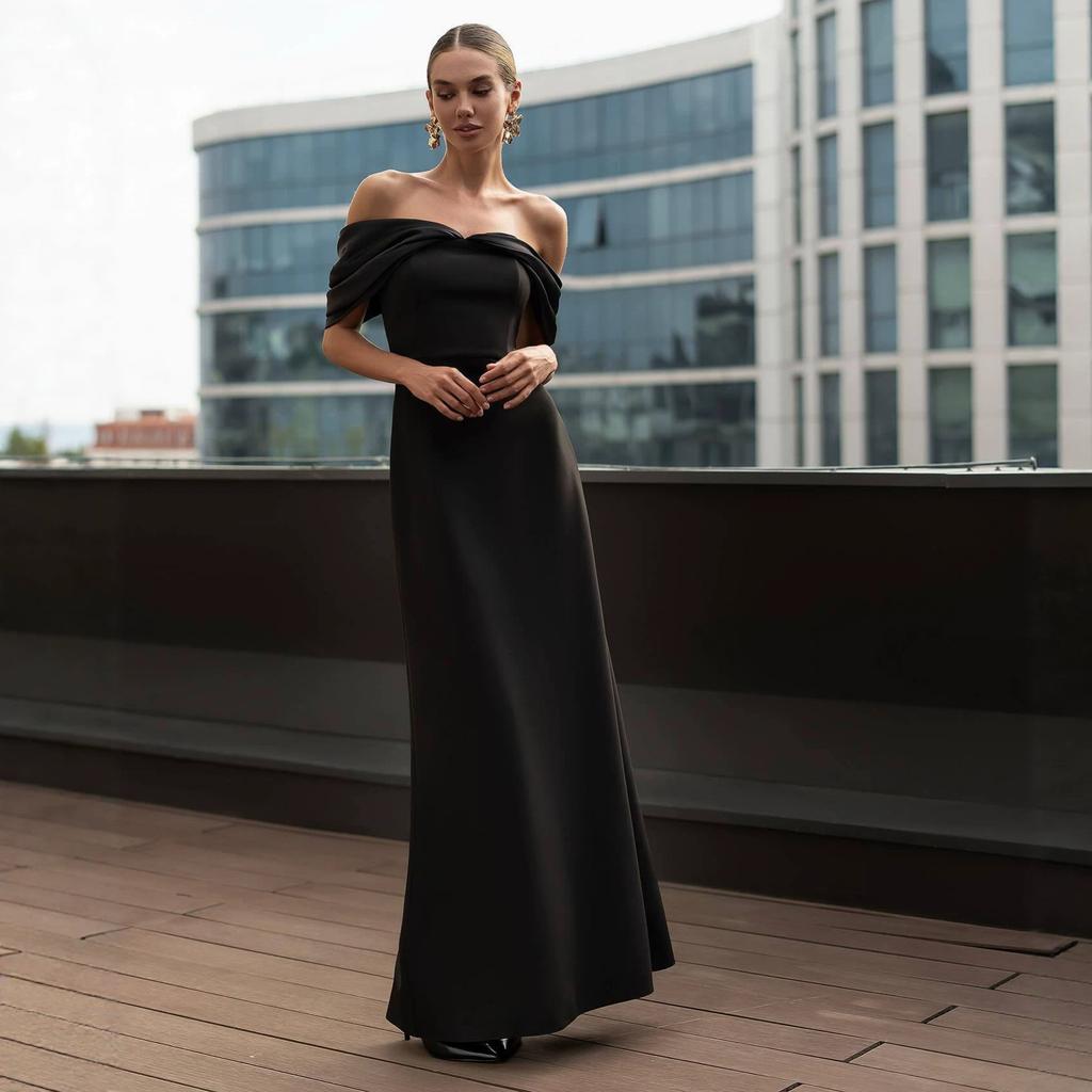 Spring and Summer New European and American Women's Clothing Sleeveless Waist One-word Collar Dress Short-sleeved Hip-wrapped Dress Long Dress