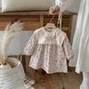 Girls Long Sleeve Floral Print Dress Vintage Ruffled Collar Sweet Princess 3-8 Years Old Kids