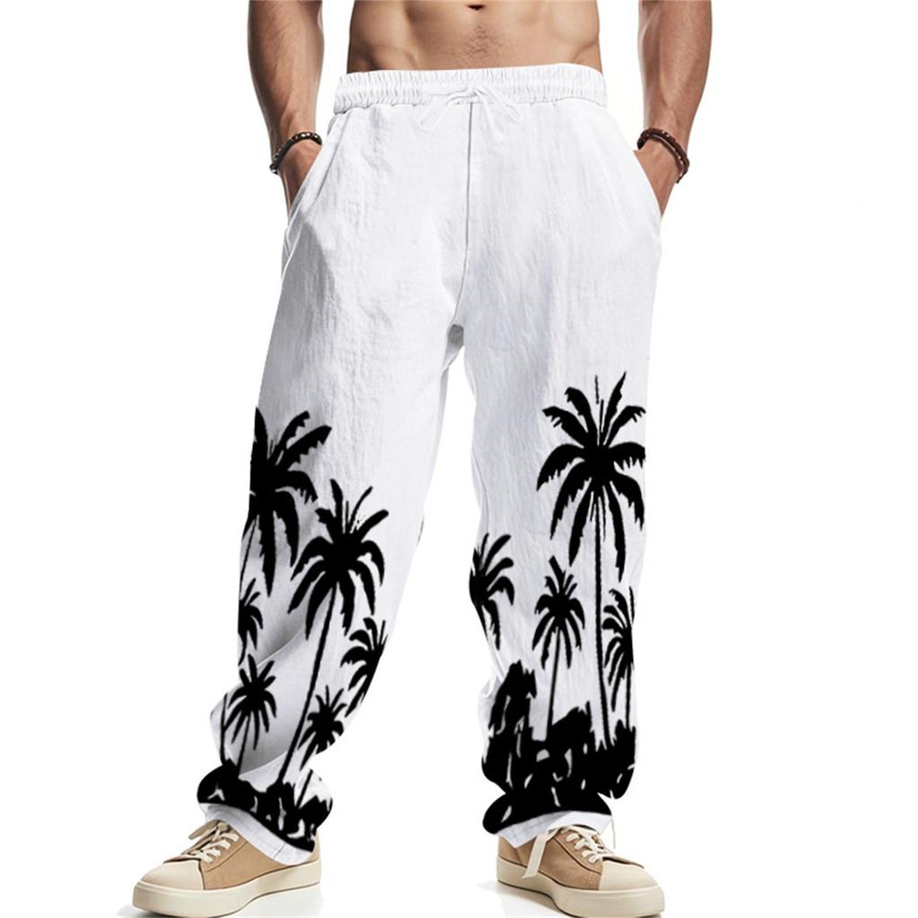 Casual Men Beach Trend Button Loose Skin-friendly Breathable Sports Linen Pants
