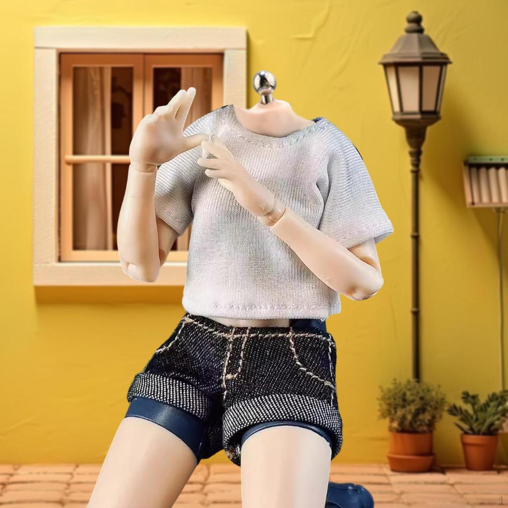 1/12 Casual Top and Shorts Outfit Pullover Costume for 6inch Female Figures Accs
