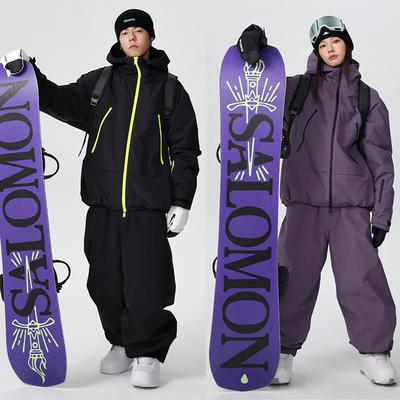 Men's and Women's Ski Suit Outdoor Snowboard Suit Waterproof Windproof Skiing Jacket and Pants Set Oversize Breathable Insulated Snow Suit for Hiking