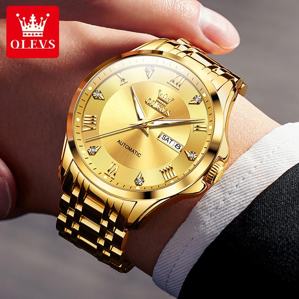 OLEVS 6702 Mens Watch Luxury Original Brand Stainless Steel Automatic Mechanical Watch Week Date Watches For Man With Box Gifts