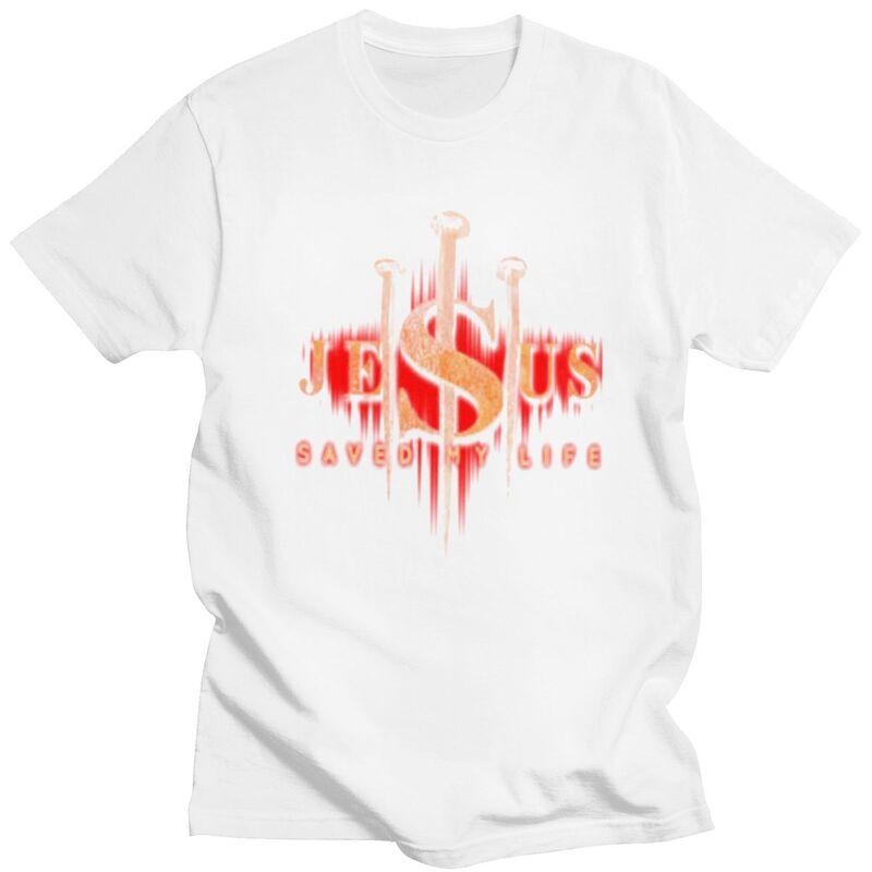 Individuelle Coole Jesus Hat Mein Leben Gerettet T-Shirts Herren 100% Baumwolle T-Shirts Christlicher Religiöser Glaube T-Shirt Kurzarm Mode T-Shirt