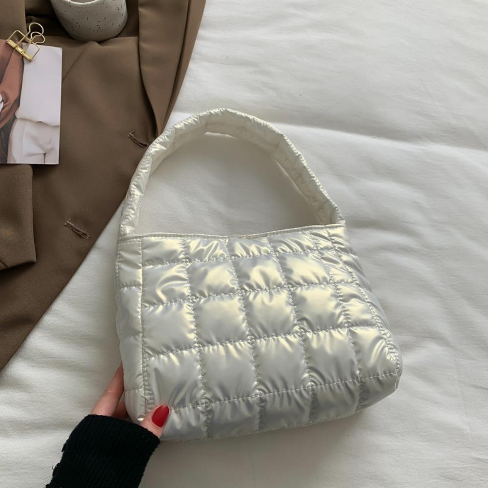 Vyšívaná prošívaná bavlněná taška tote na dojíždění, nadýchaná taška, volnočasová bavlnou vycpaná kabelka, zima