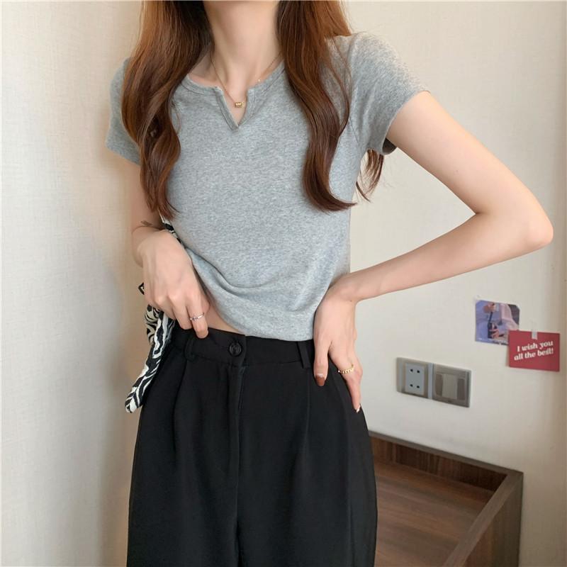 

Короткий топ, женская летняя розовая тонкая укороченная женская футболка с пупком, летняя одежда с короткими рукавами M серый