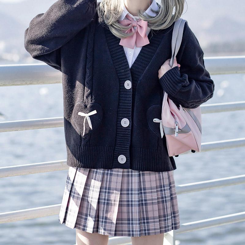 KOSY Kawaii Cardigan Jacket Spring Autumn Japan Fashion Women Vintage Crop Knitted Sweater Cute Bow Korean JK School Coat