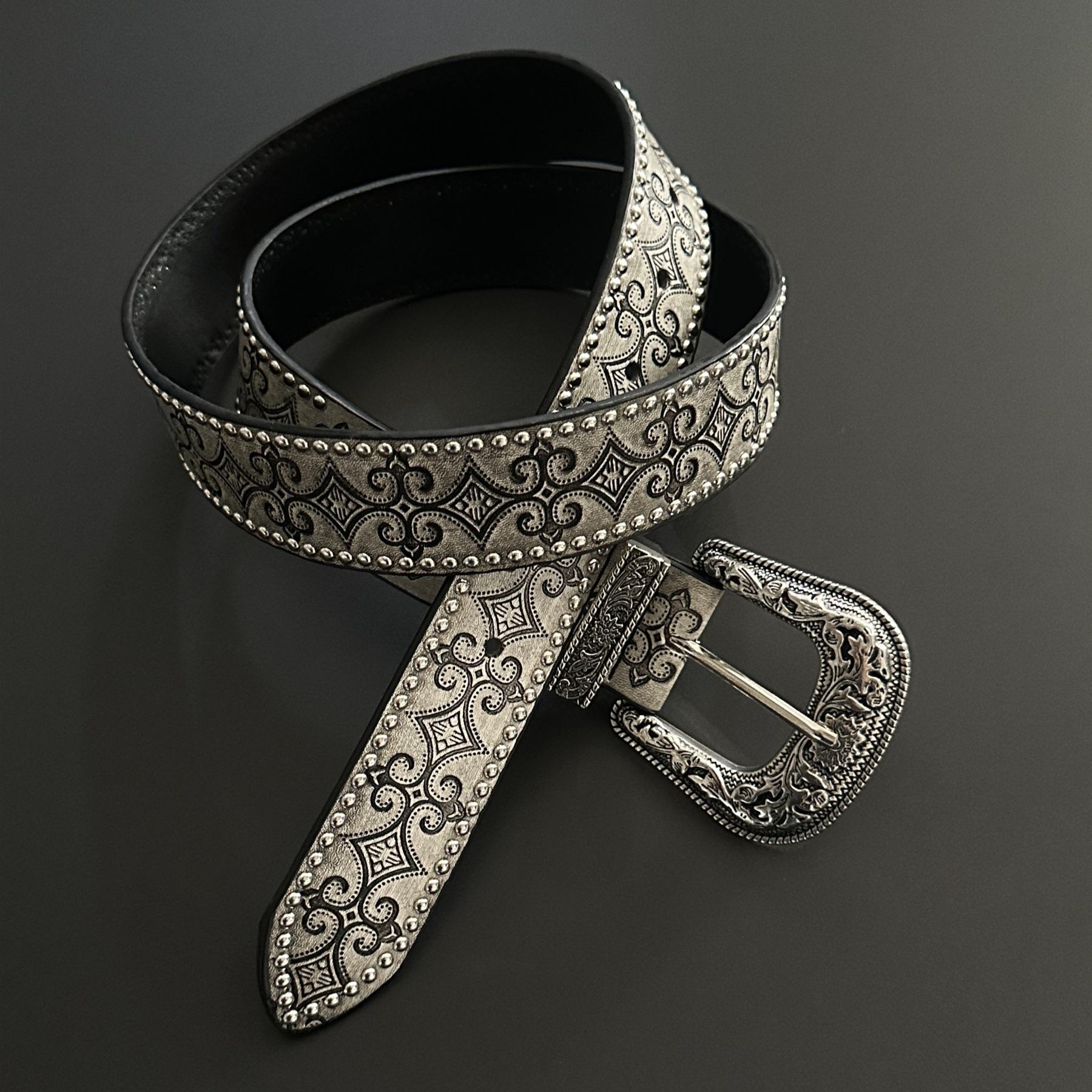 Ainworth Pattern Rivet Belt, Vintage Texture Vibe Style Belt, Retro Wearing Pants, Accessories