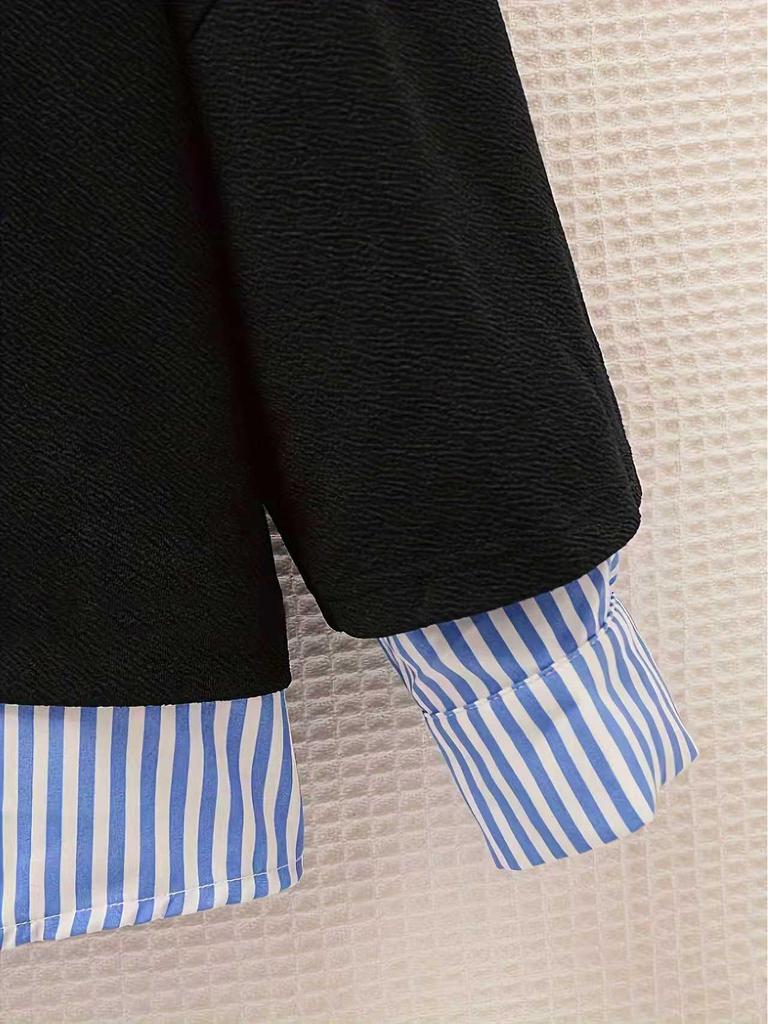 European 2025 Women's Versatile Patchwork Hoodie - Fake Two-Piece Design, Ideal for Spring/Autumn
